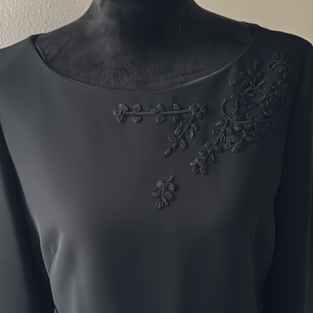 Donna Morgan Black Women's Dress aplique embellished long sleeves Sz 6‎